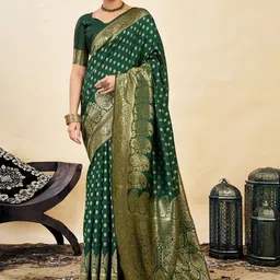 ALBIRA CREATION Ethnic Motifs Zari Silk Blend Handloom Banarasi Saree-picture-25