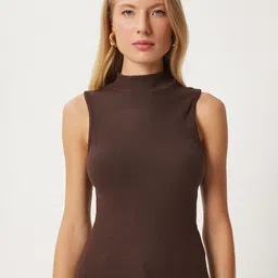 Happiness istanbul Women Ribbed High Neck Cotton Fitted Top-picture-19