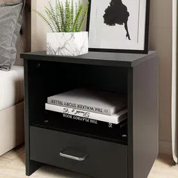 Kawachi Black Wooden Single Drawer Bedside Table-image-4