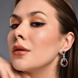 DZOIR Silver-Plated Cubic Zirconia Studded Teardrop Shaped Drop Earrings image 5