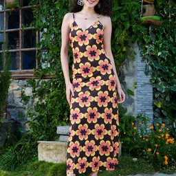 TANDUL Women Floral Print Shoulder Straps Maxi Dress-image-1