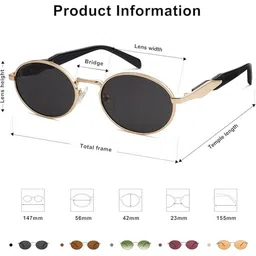 SPADEACES Unisex Black & Gold-Toned Retro Oval Sunglasses - SpadeAces 6120 image 2