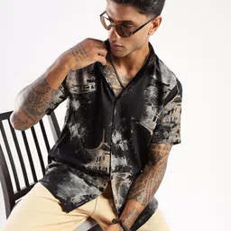 BS BLUE SQUAD Men India Slim Tailored Fit Graphic Printed Spread Collar Casual Shirt-picture-27
