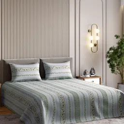 haus & kinder Green & Brown Floral 186 TC King Bedsheet with 2 Pillow Covers-picture-31