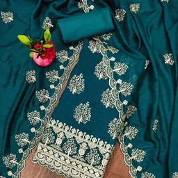 SAINOOR Floral Embroidered Sequinned Unstitched Dress Material-image-71