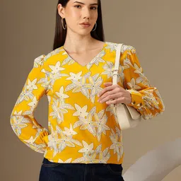 Chemistry Floral Printed V-Neck Cuffed Sleeves Top-image-93