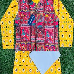 LABELZERO Kids-Unisex Yellow Cotton Blend Kurta Sets-picture-56