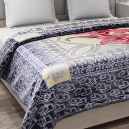 Monte Carlo Navy Blue & Pink Floral Printed Heavy Winter 600 GSM Double Bed Blanket-image-70