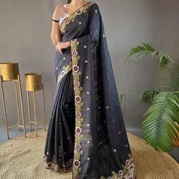 Mameraa Floral Embroidered Art Silk Heavy Work Saree-picture-32