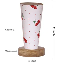 Devansh White & Red Cotton Cylinder Table Lamps With Brown Round Wood Base image 3