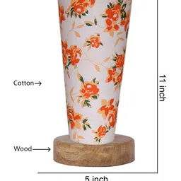 Devansh White Cotton Cylinder Table Lamps With Brown Round Wood Base image 3