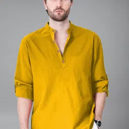 Yugnik Mandarin Collar Roll-Up Sleeves Straight Short Kurta-picture-25