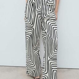 MANGO Women Geometric Printed Straight Fit Linen Cotton Trousers-picture-23