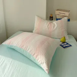 JC HOME Blue & White Striped Polycotton 3 Piece Double Queen Regular Bedding Set image 2