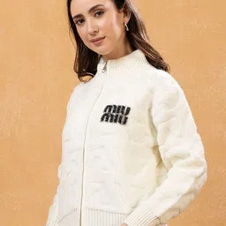 all about you Women Cable Knit Quilted Woollen Front-Open Sweater image 5