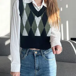 HERE&NOW Women Self Design Sweater Vest image 4