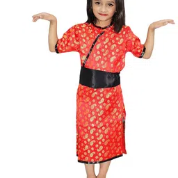 Kaku Fancy Dresses Girls Jacquard Chinese Global Ethnic Costume Gown With Belt-image-25