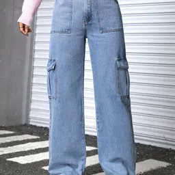 NU CLOTHS Women Jean Regular Fit High-Rise Stretchable Cargo Jeans-picture-13