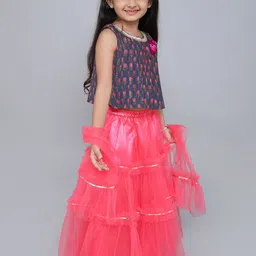 MANY FROCKS & Girls Printed Ready to Wear Lehenga Blouse With Dupatta image 3