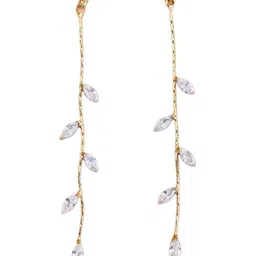DressBerry Gold-Plated CZ Studded Contemporary Drop Earrings image 3