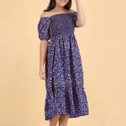 PTVIZE Floral Print Puff Sleeve Crepe A-Line Midi Dress image 4