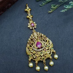 GRIIHAM Gold-Plated American Diamond Studded Maang Tikka Head Jewellery-picture-37