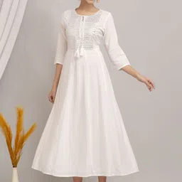 KARAGRE Tie-Up Neck Mirror Work Fit And Flare Dress-image-0