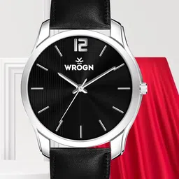 WROGN Men Brass Dial & Leather Straps Analogue Watch WR-6606-Black-image-5