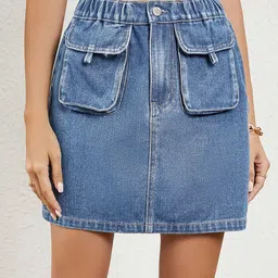 StyleCast Washed Denim A-Line Mini Skirt-picture-38