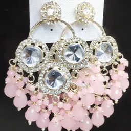 Crown Fabulous Jewellery Gold-Plated Kundan & Beaded Contemporary Drop Earrings image 3