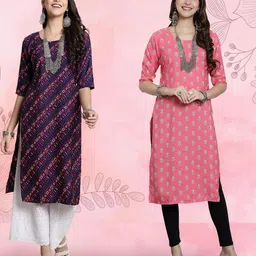 Ethnic basket Women Pack Of 2 Multicoloured Crepe Kurtas-picture-39