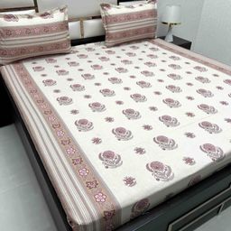 Pure Decor White & Pink Floral Queen Bedsheet with 2 Pillow Covers-picture-43