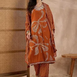 CHETI Women Ethnic Motifs Printed Cotton Kurta with Trousers & Dupatta-picture-38