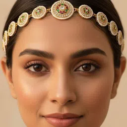 KYOOT JEWELS Gold-Plated Artificial Stones and Beads Studded Matha Patti Head Jewellery-picture-34