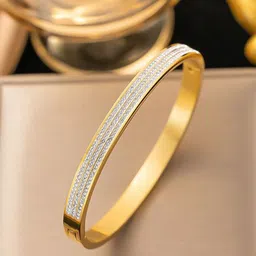MYKI Stainless Steel Rose Gold-Plated Artificial Stones Studded Bangle-Style Bracelet-image-38