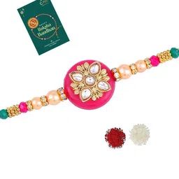 Estele Trendy Round Rakhi With Roli Chawal & Greeting Card image 1