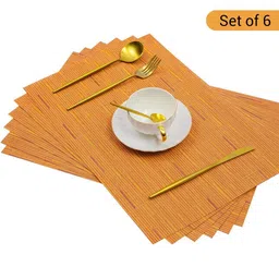 TIED RIBBONS 6Pcs Orange-Color Striped Rectangle Shape Table Placemats image 2