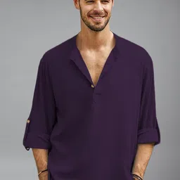 Navkanj Mandarin Collar Roll-Up Sleeves Cotton Straight Kurta-picture-26