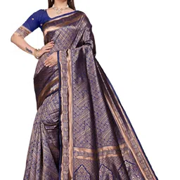VASTRAAVEDAA Ethnic Motifs Zari Art Silk Banarasi Saree-picture-12