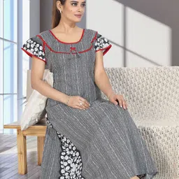 NIGHTY KING Women Striped Round Neck Maxi Nightdress image 4