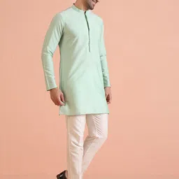 KISAH Mandarin Collar Straight Kurta With Trousers image 3