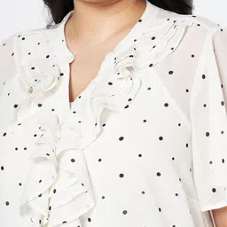 Honey Curvytude by Pantaloons Polka Dot Printed Mandarin Collar Shirt Style Top image 4