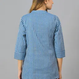 ETC X D To D Life Style Women Mandarin Collar Cotton Striped Tunic image 2