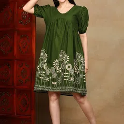 Tzelynn Floral Print Puff Sleeve Empire Dress-picture-27