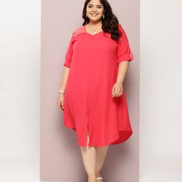 Qurvii+ Plus Size Roll-Up Sleeves A-Line Dress With Sequined Detail-picture-46