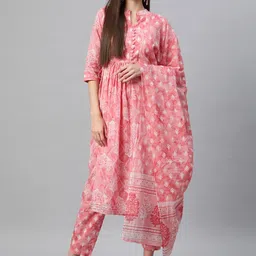Readiprint Fashions Floral Printed Pleated Sequinned Pure Cotton Kurta Set-image-72