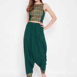 MABISH by Sonal Jain Women Green & Golden Printed Top with Dhoti Pants-picture-38
