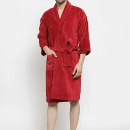 MYTRIDENT Men Red Solid Comfort Medium Bath Robe image 1