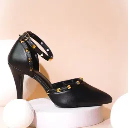 The White Pole Women's Black Ankle Strap Stilettos-picture-13