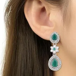 I Jewels Silver-Plated Artificial Stones Studded Teardrop Shaped Drop Earrings image 2
